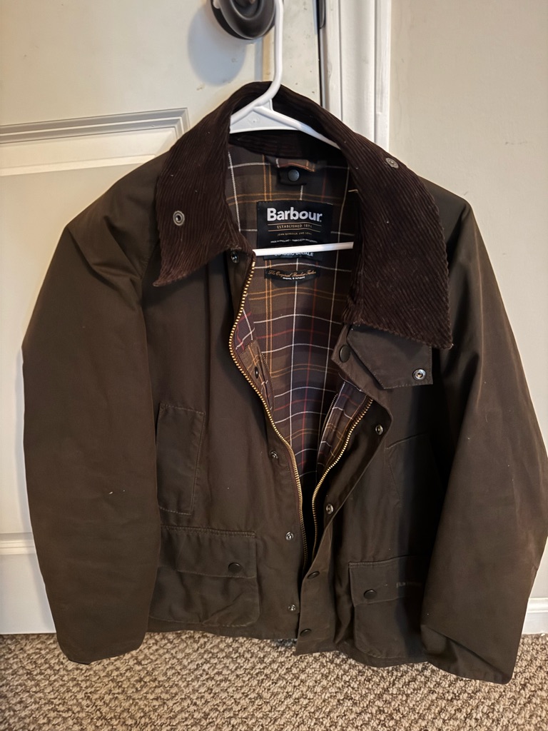 Barbour Brown Waxed Cotton Field Jacket With Corduroy Collar